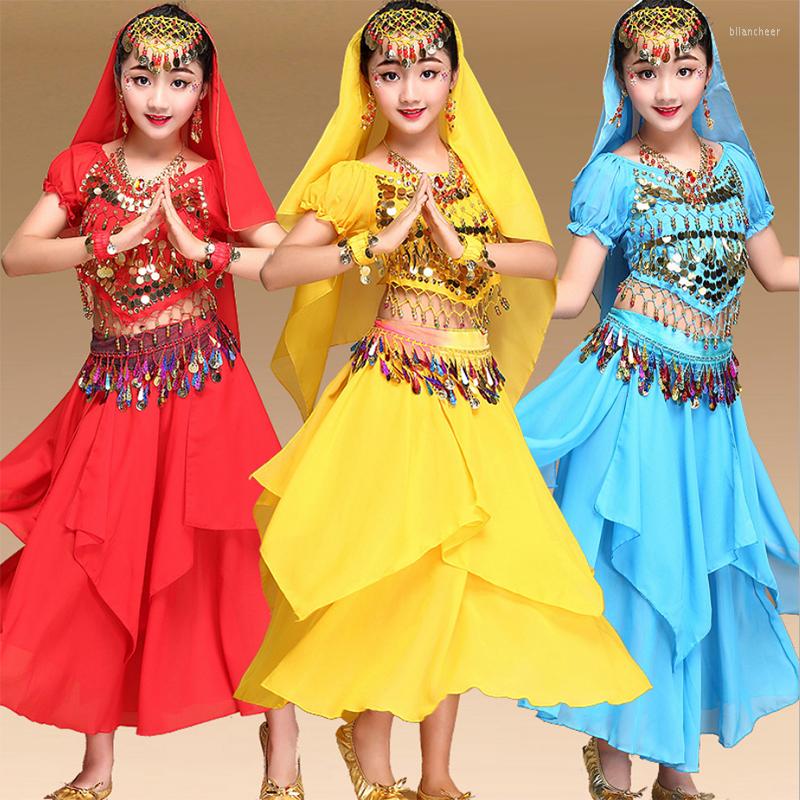 

Stage Wear Kids Children Belly Dance Costumes Girls Dancing Bollywood Performance Dancewear Clothing 2Set, Red