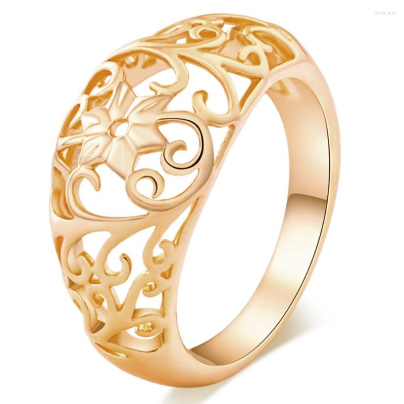 

Wedding Rings High Quality Simple Round Hollow Out Flowers Female Gold Color For Women Lover's Fashion Jewelry Gift