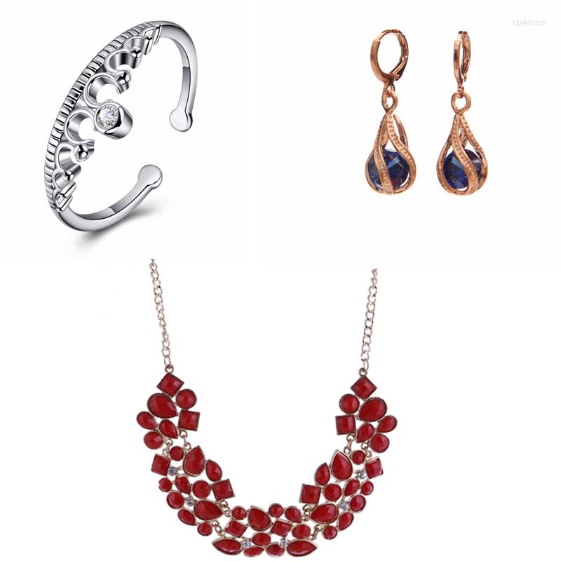 

Necklace Earrings Set BXW 2022 Wedding Dress Jewelry For Glamour Female Ring Party Gift, Picture shown