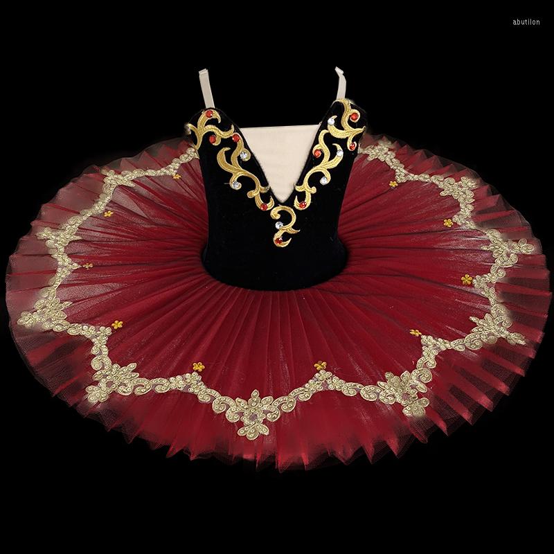 

Stage Wear Children Black Burgundy Professional Ballet Tutus Women Performance Costume Pancake Tutu Girls Paquita, 01