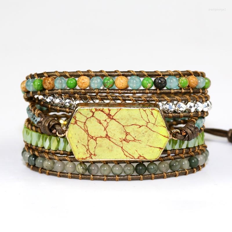 

Charm Bracelets 2022 Handmade Boho Style Natural Stone 5 Strands Wrap Bracelet Weaving Beads Gift LOVERS Jewelery Drop