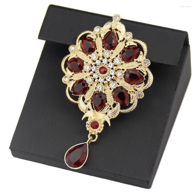 

Brooches Sunspicems 18K Gold Color Crystal Women Brooch Morocco Caftan Pins Sunflower Algeria Jewelry Arabic Bridal Wedding Bijoux