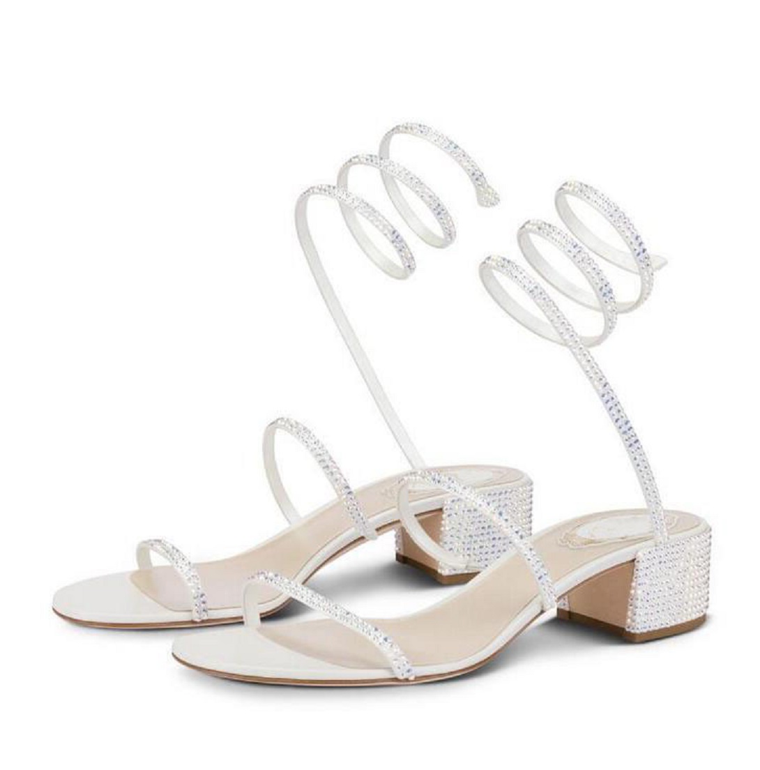 Designer Cleo Crystals Jewel Sandals Talons plats ornés Chaussures Strass Strass noir Chaussure de soirée femme à talons hauts Designers de luxe