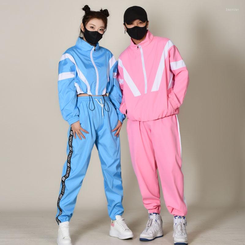 

Stage Wear Bat Sleeve Sports Hiphop Suit Women'S Ballroom Hip Hop Dance Costumes Men Jazz Performance Outfits DN13874, Women pink 2pcs