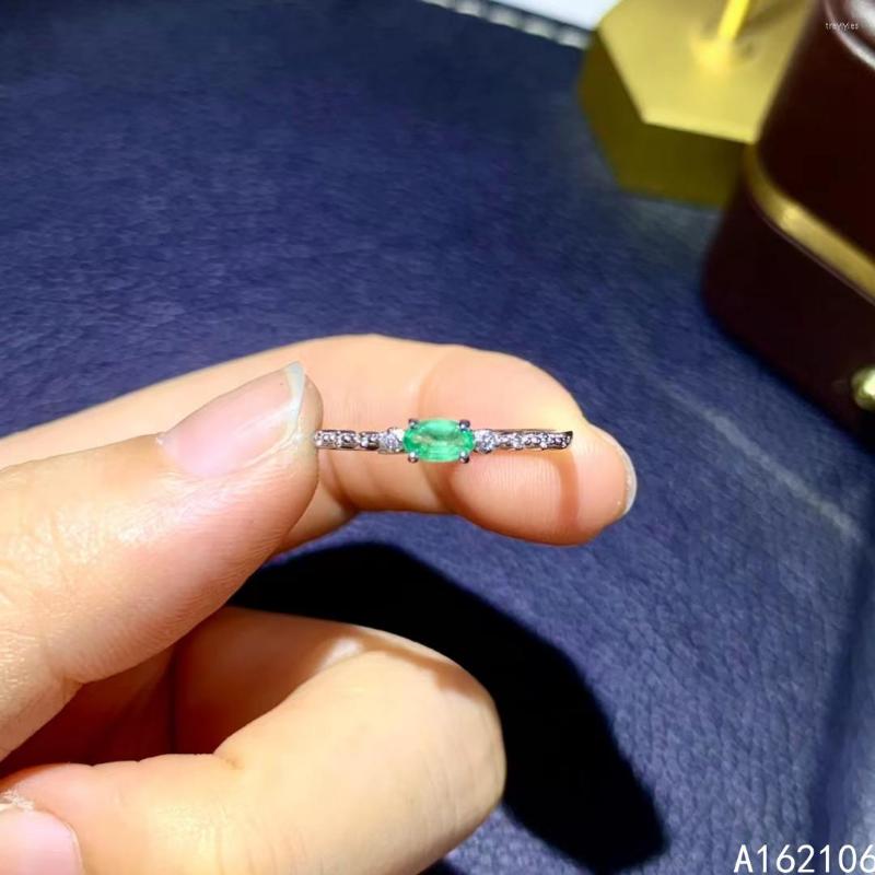 

Cluster Rings 925 Pure Silver Chinese Style Natural Emerald Women's Classic Noble Simple Oval Adjustable Gem Ring Fine Jewelry Support