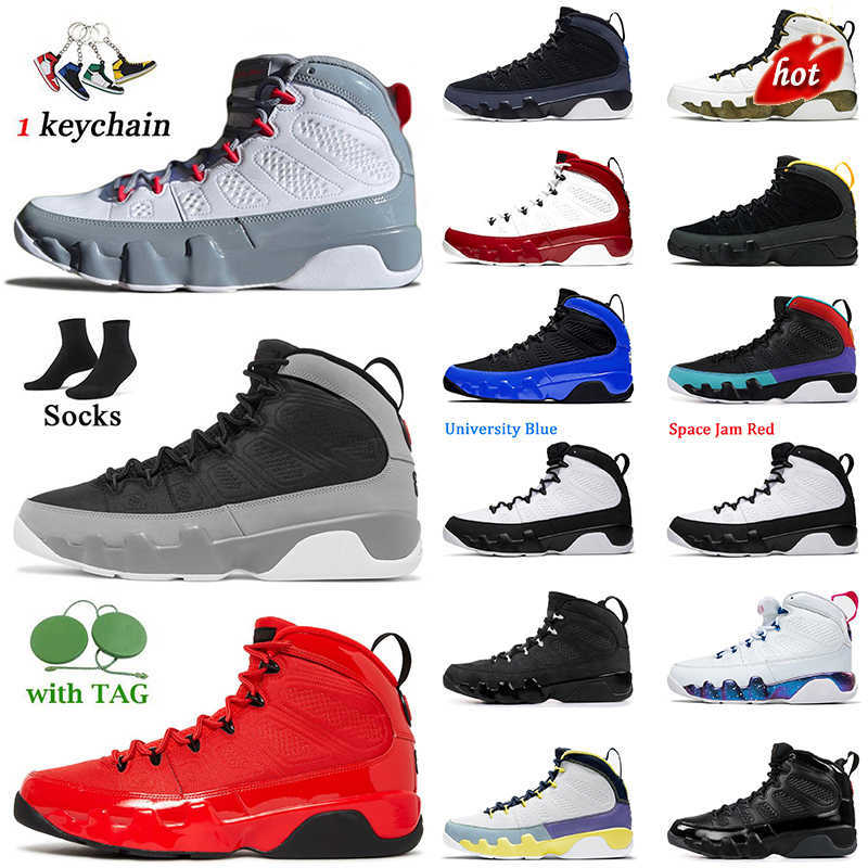 

OG Authentic Jumpman 9 9s Basketball Shoes Fashion Mens Trainers Particle Grey Chile Red Space Jam University Gold Iridescent, D38 dream it;do it 40-47