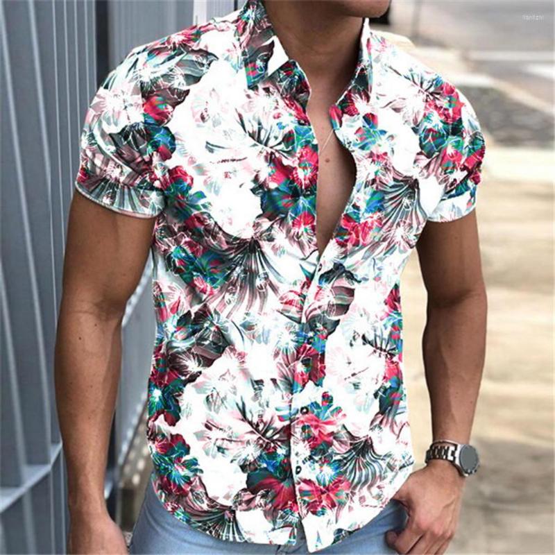 

Men's Casual Shirts Colorful Flower Print Men Shirt Vintage Lapel Leaf Printing Summer Top Breathable Quick Dry Male Clothes For Daily, Black