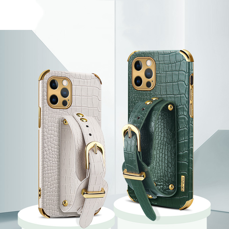 

Luxury Business Leather Crocodile Texture Cover Phone Case holder Wallet cases Wristband bracket For iPhone 14 13 12 11 mini Pro Max Xs Xr 6 7 8 PLUS, Red