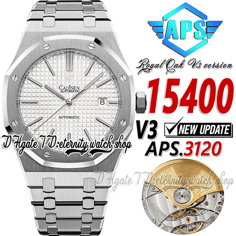 

APSF V3 aps15400 Mens Watch Cal.3120 A3120 Automatic Ultra-Thin 9.8mm Silver Texture Dial Stick Markers 904L Stainless Steel Bracelet Super Edition eternity Watches, Watch waterproof production cost