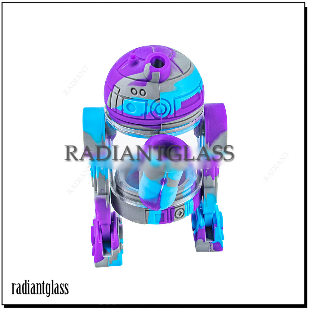 

hookahs Silicone Bong robot shape Glass Shower Head percolator Easy clean 5.3 inches Dab Rigs with 4mm quartz banger pipe mini bongs