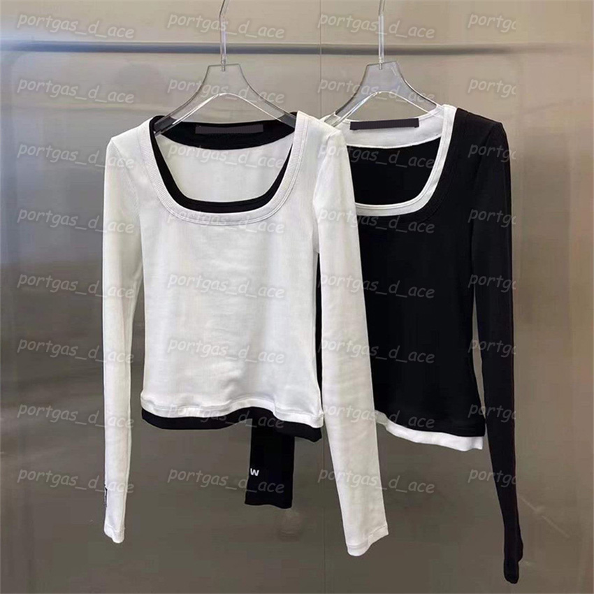 

Women T Shirt White Black Fake Two Piece Bottoming Tops Vintage Fashion Long Sleeve Womens Shirt, White with label.