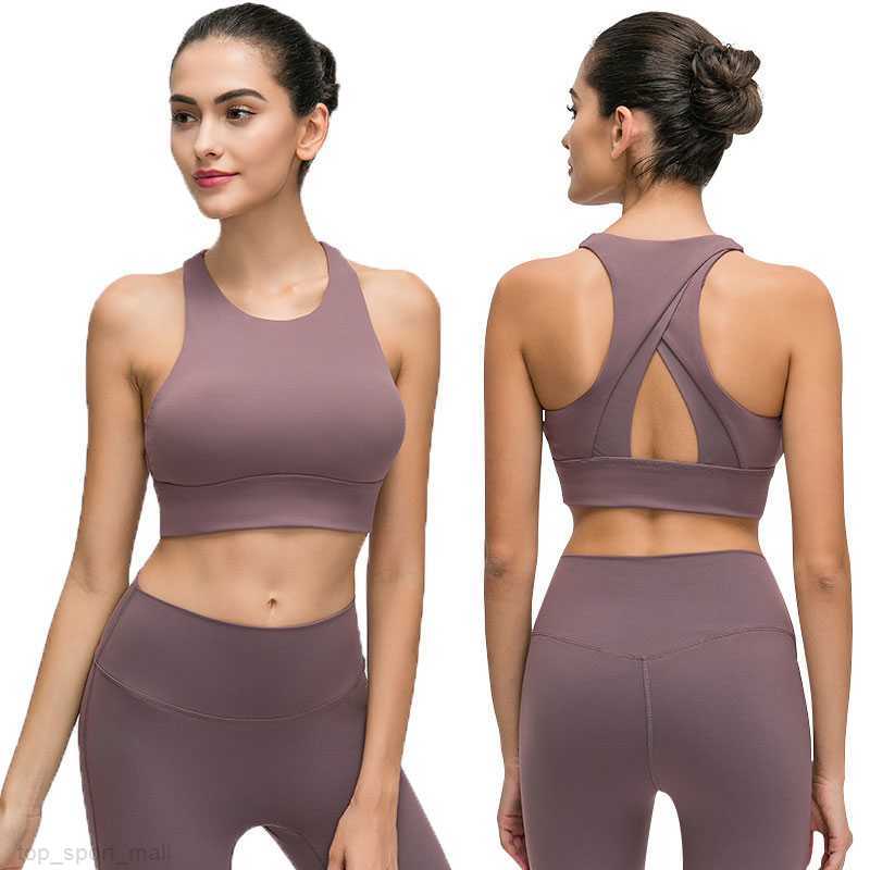 L-107 Yoga Sports Bra High-Neck Triangle Hollow Beautiful Back Gathered Shockproof Tops Sexy Underwear Fitness Dancing Tank Top Women Bra