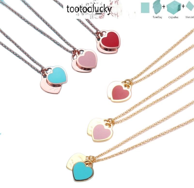 

tiff necklace 925 silver pendant necklaces female jewelry exquisite craftsmanship with official logo classic blue double heart 750 gold rose Luxury designer tif