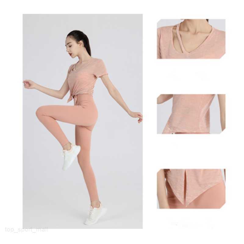 

summer new female yoga clothes short-sleeved fitness sports personality strap bat blouse casual quick-drying short-sleeved Loose Sportswear Solid Color, 01