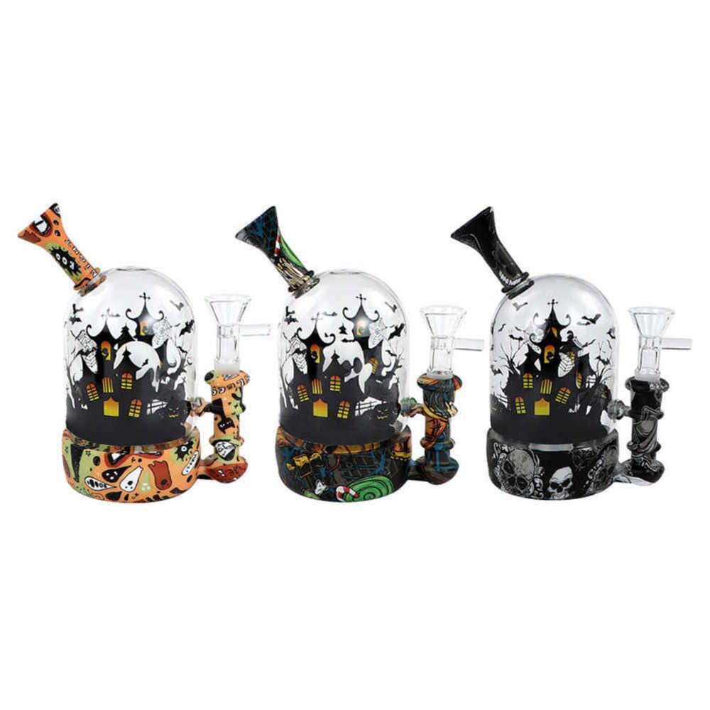 

detachable smoke stem 4.8inches Ghost Glass Pipe Hookahs water bongs with bowls floats Tobacco silicone smoking pipe disposable shisha vape pen