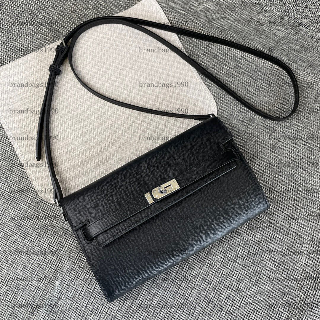 

Classic Wallet Espom Cowskin Designer Bag Purse woman Wallets With Strap Clutch Silver Gold Buckle Card holders Fashion Genuine leather With box Serial Number, Etoupe silver