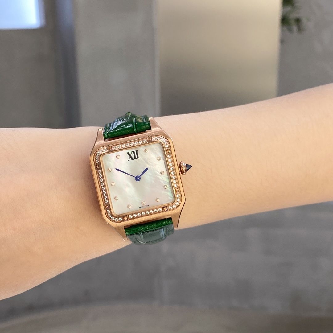 

Brand Santos Womens Watchs Advanced Gift Ladies Watch for Women 32X43X7MM Ultra Thin quartz Watch With Diamonds Natural gem Crystal Mirror