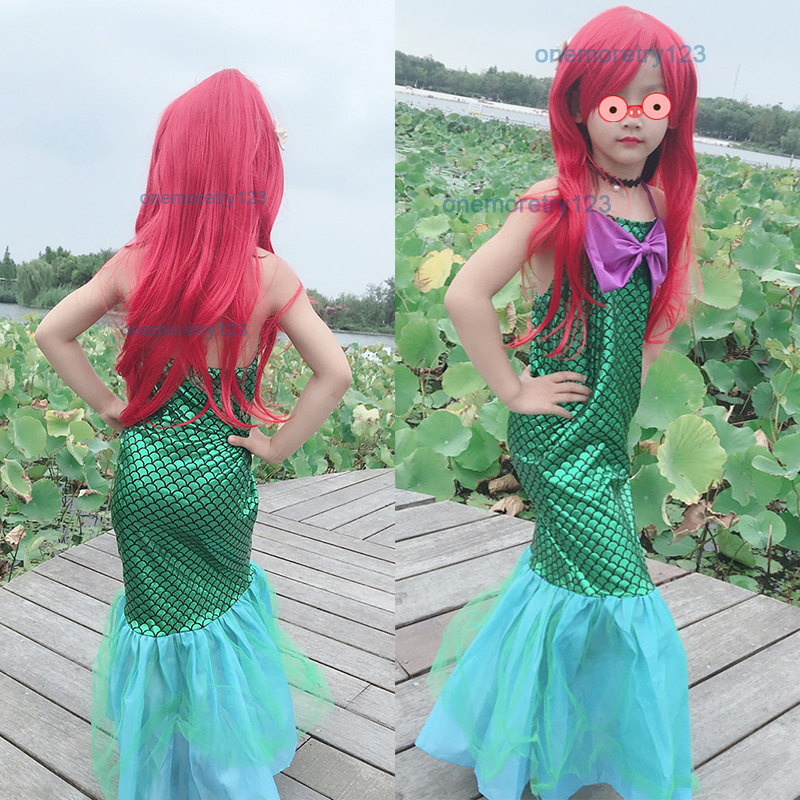

ins Girls Mermaid Princess Dress 2-10T Kids Halloween Cosplay Costume Baby Girl Mermaids Swimwear 3 Style Beachwear, #6;+mermaid wig
