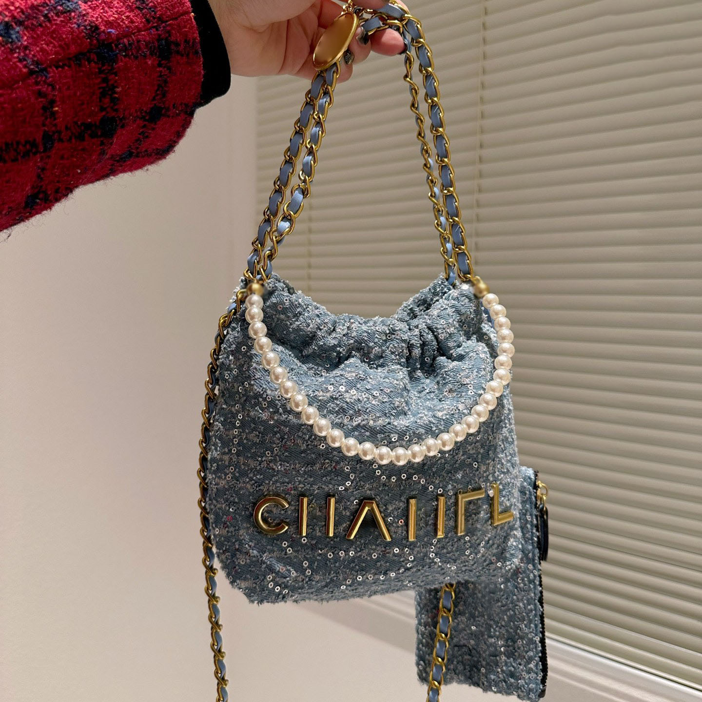 

22K Shiny Sequins Woolen Shopping Designer Bags Tweed Classic Quilted Hardware Chain With Mini Coins Wallets Outdoor Large Capacity Lady Shoulder Handbags 20/28CM, Box