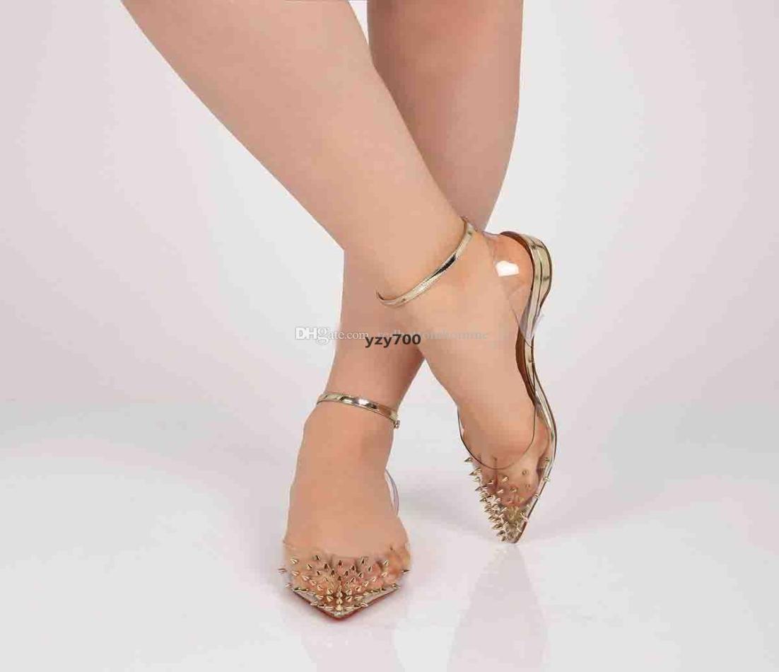 

RedBottoms Shoe Christians Summer High Qt Gorgeous Red Spikoo Flat PVC Pointed Toe Women Shoes Spikes Leather Wedge Sandals Ankle5510761