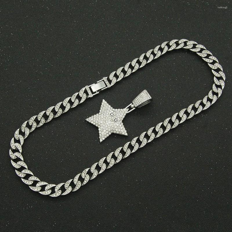 

Chains Hip Hop Iced Out Cuban Bling Diamond Rhinestone Star Pendants Mens Necklaces Gold Jewelry For Women Choker Gifts Collar