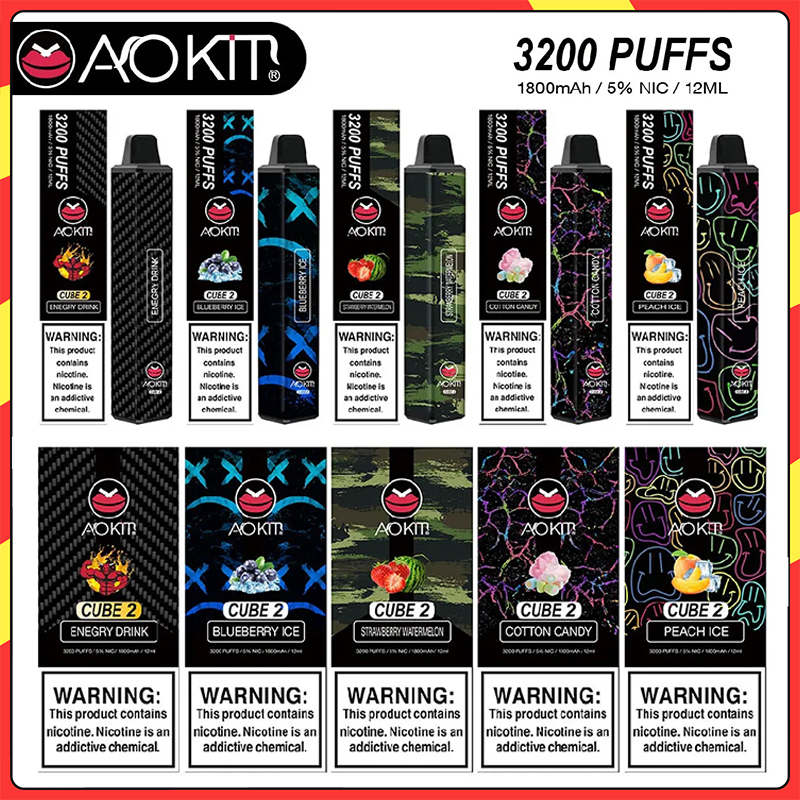 

Authentic Aokit cube 2 Disposable Device Cigarettes 3200 Puffs 12ML 5% Pre-Filled Vape Pods 1800mah battery aviliable xxl plus