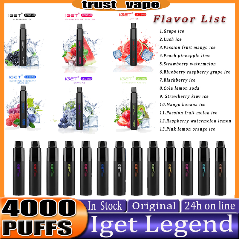

Original IGET Legend Disposable Pod E cigarette Device Kit 4000 Puffs 12ml Prefilled Pods Cartridges Stick Vape Pen Authentic