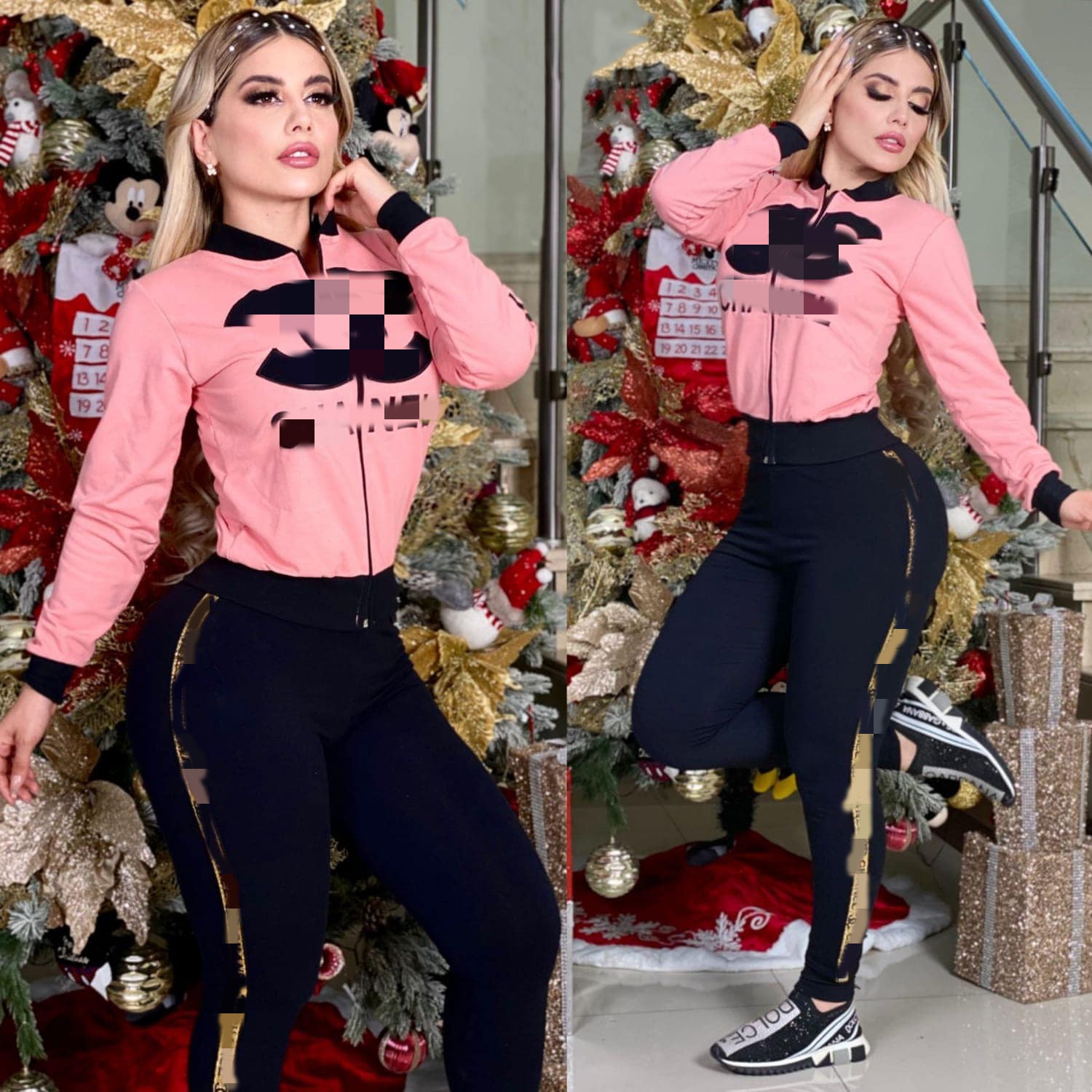 

2023 Spring Two Piece Pants Tracksuit Women Outfits Casual Print Zipper Jacket and Sweatpants Sets Free Ship, Red