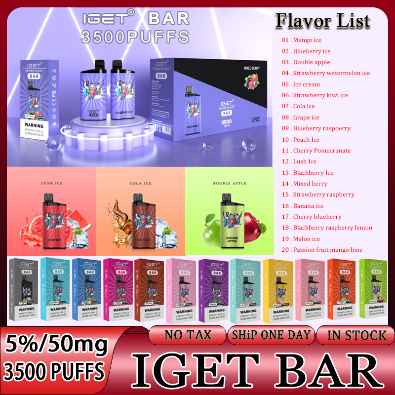 

Original Iget Bar 3500 Puffs E-cigarettes Disposable Igets E Cigarette Pod Device Puff 3500 Box Design 12ml Prefilled 1500mAh Vape Pen Stick VS King Australia Free