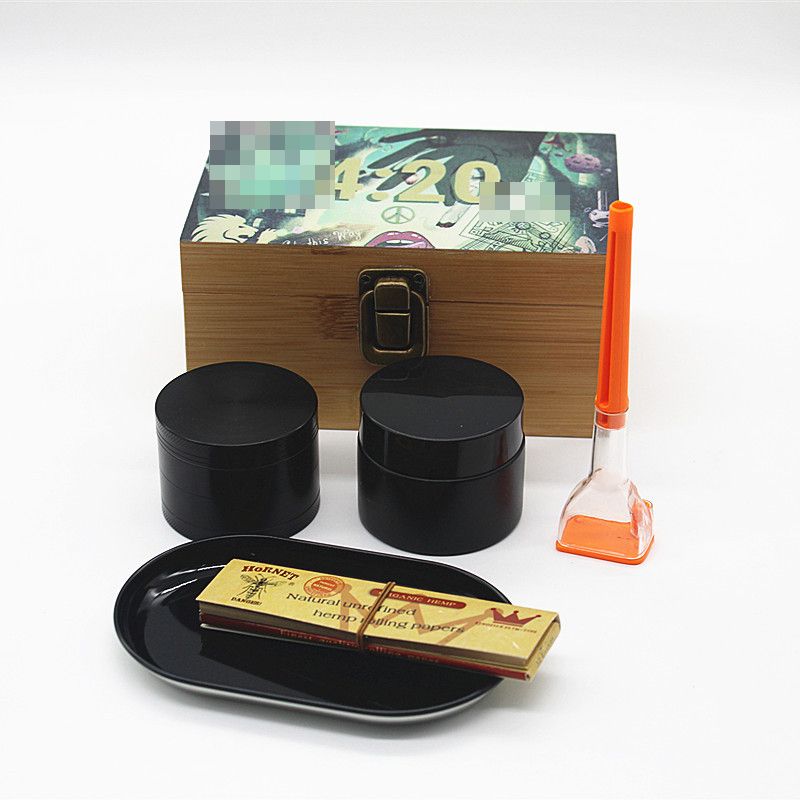 

Smoke Kits Hookahs Mini Include Rolling Tray Grinder Smokeing Sets For Creative Smoking Pipe Set With Cigarette Case Herb Tobacco with Wooden Box dab rig