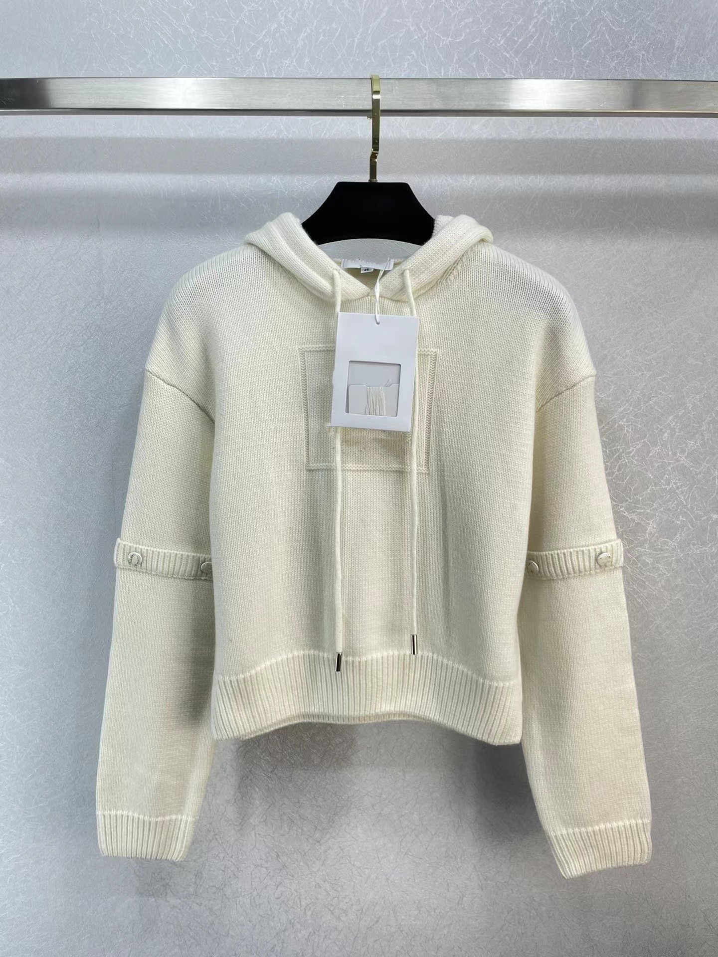 

2023 New Spring Milan Runway Sweaters Hooded Long Sleeve High End Jacquard Pullover Women' Designer Tops 1229-5, Ivory