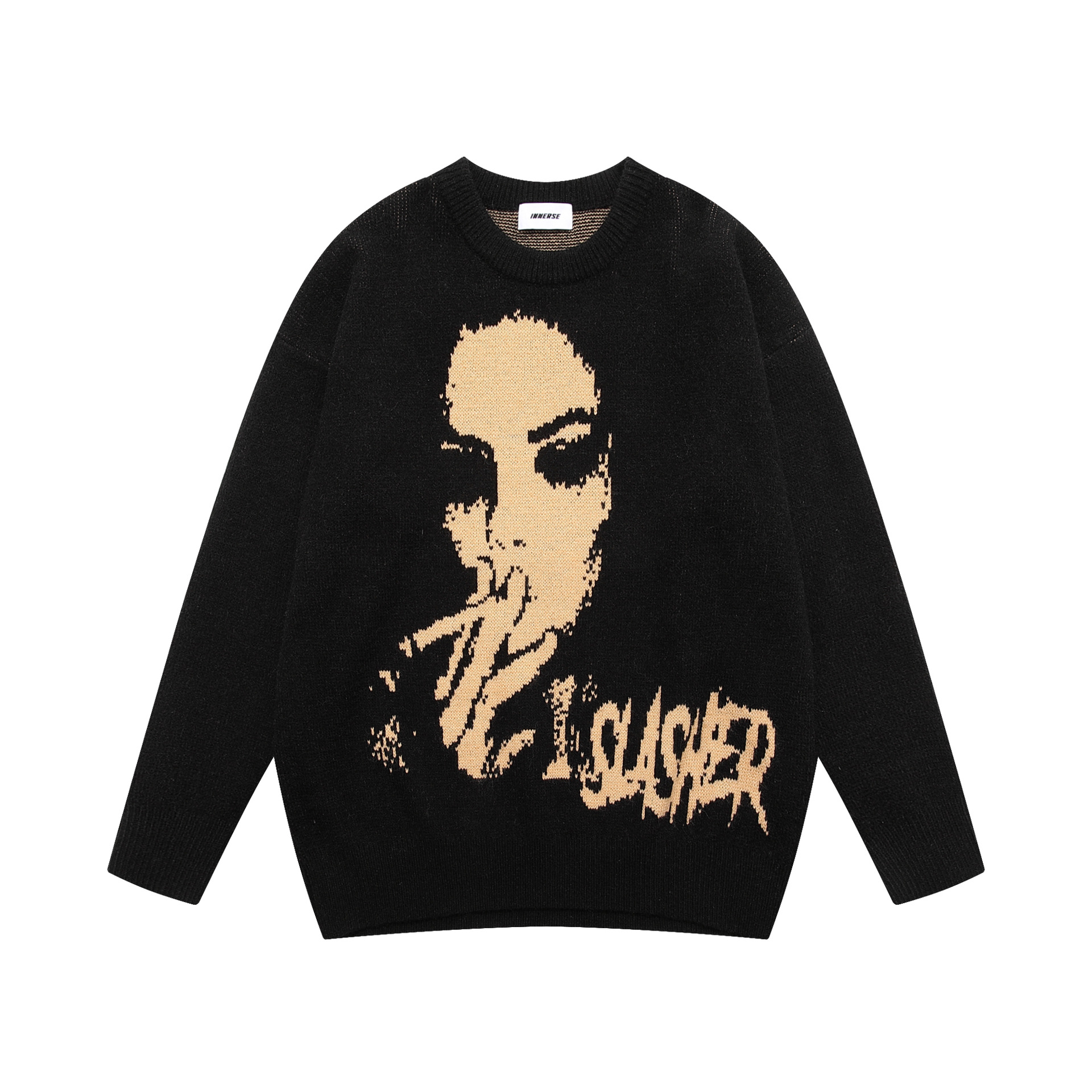 

Vintage Knitted Sweater Men Women Harajuku Casual Jumpers Sweaters 2023 Autumn Fashion Hip Hop Loose Pullover Streetwear Sweater, Black