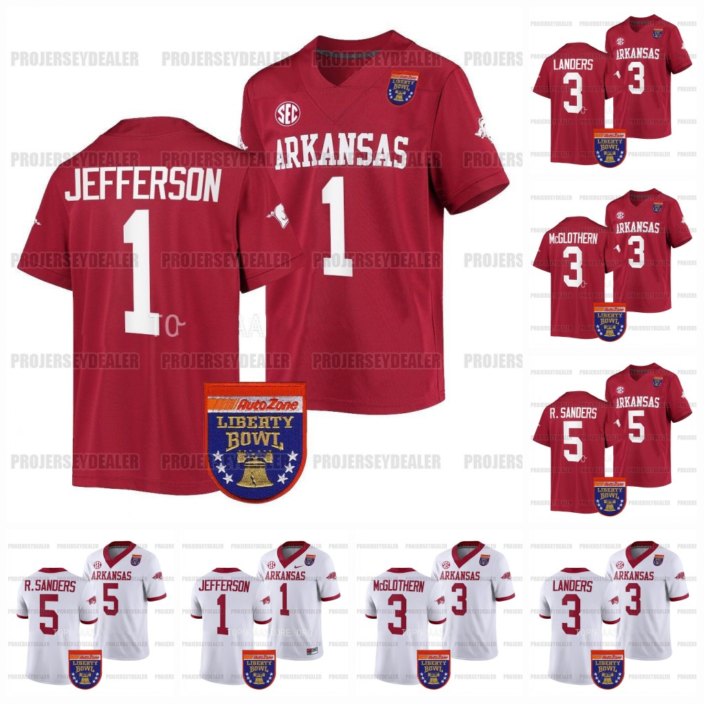 

Arkansas 2022 Liberty Bowl Jersey NCAA College Football KJ Jeffersom Raheim Sanders Matt Landers Drew Sanders Dwight McGlothern Chase Lowery, Red youth s-xl