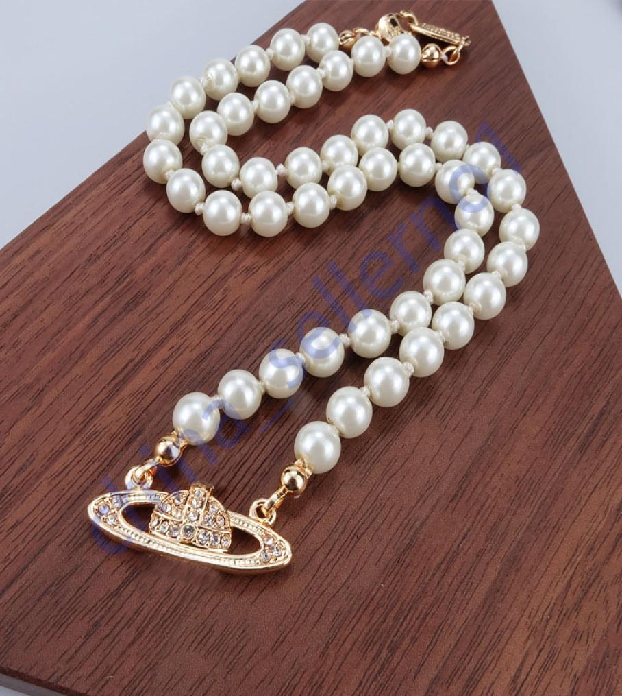 

Pearl Necklace Women Designer Design Saturn Beaded Pendant Ladies Diamond Pin Necklaces Pearles Necklace Wedding Party Gift with b1017104