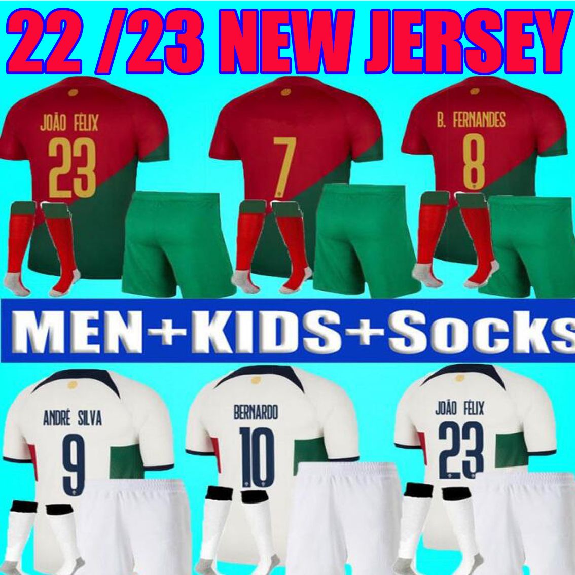 

fans player version 2022 soccer jersey Portuguese Bruno FERNANDES DIOGO J. Portuguesa 2022 Joao Felix 22 23 Football shirt BERNARDO Portugieser Men Kids Kit full set, 2022 home full kit