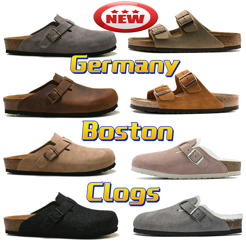 

New Sandals Designer women Boston Clogs Slippers Slides Germany Cork Sandal fur slide mens Loafers Shoes womens Leather Suede Taupe slipper Arizona Mayari Sandal, 23# suede mink