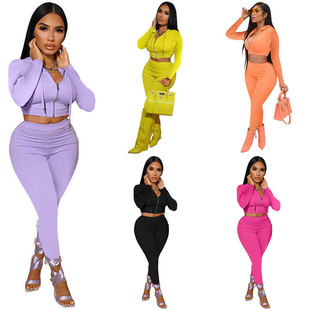 

Women Two Piece Fitness Tracksuits Designer SportSuit Drawstring Hooded Long Sleeve Crop Jackets Workout Jogger Outfits, Purple