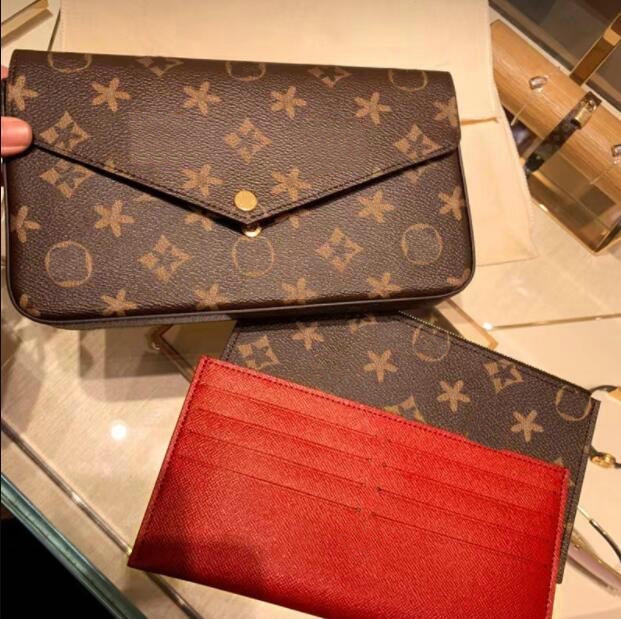 

Women Genuine Leather Shoulder Bag clutch 3pcs/set Classic Luxury Designer Totes Handbags Chain Clutch Bags Messenger Purse 8899#, Brown flower