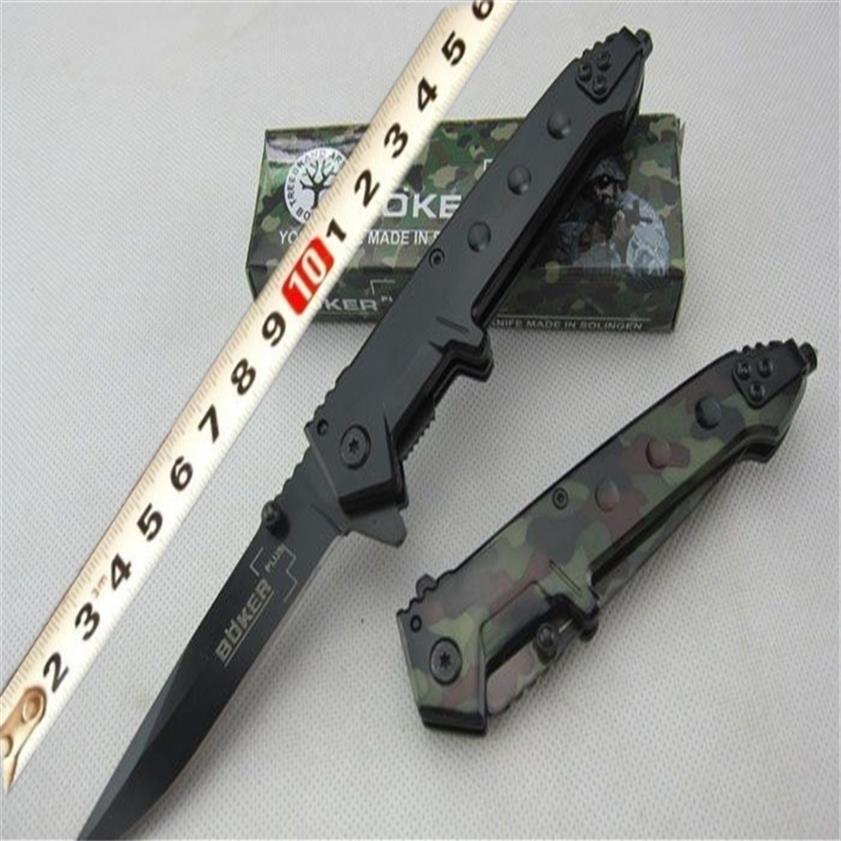 

Boker A248 fast open folding knife 440C blade Camo Black steel handle with glass breaker for outdoor survival camping EDC tools343v