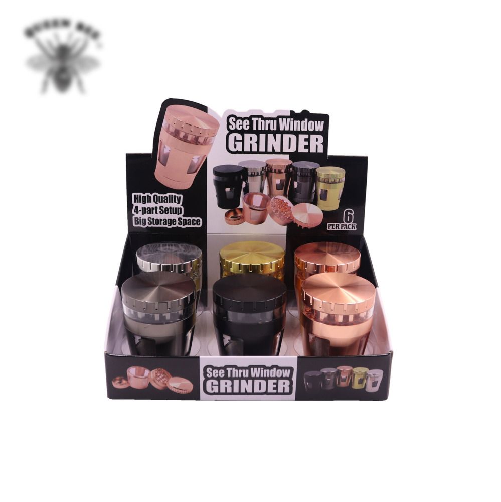 

Chromium crusher Herb Tobacco Grinder Smoke Grinders 50mm 4 layer Clear Open window under zinc alloy straight cover Accessories