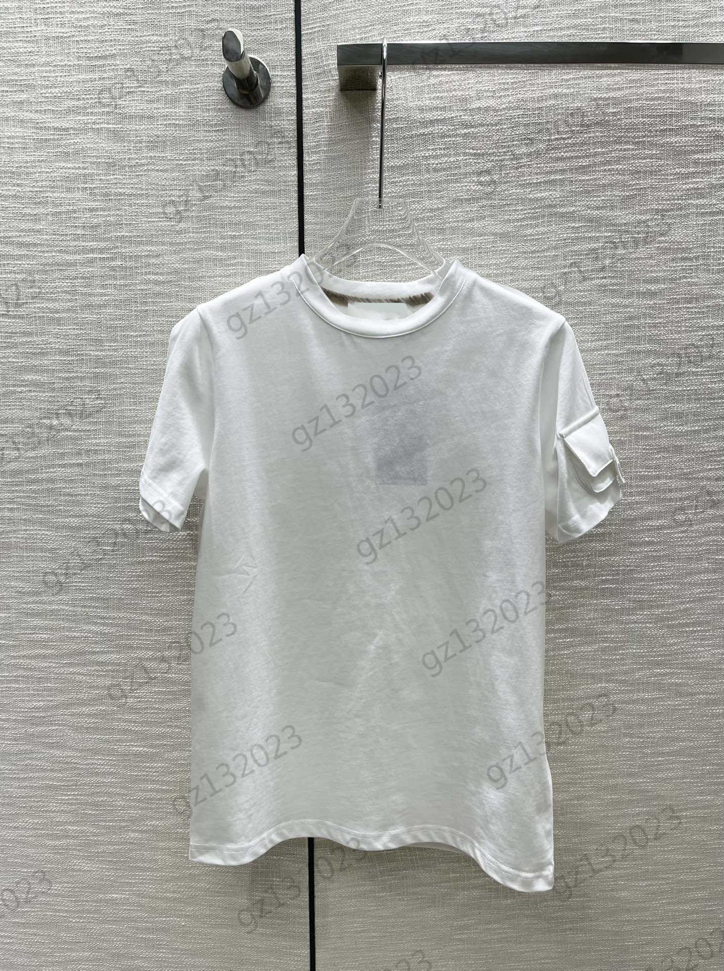 

Women Shirt T-shirts Designer Pocket Short Sleeves Casual T-shirt Solid Color Cotton Fabric Base Style Simple Joker Top Clothes Woman, 18