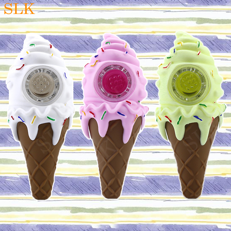 

glass oil burner cute ice cream tobacco pipe cone silicone smoking hand pipes with porous glass bowl mini bong for smoking 420