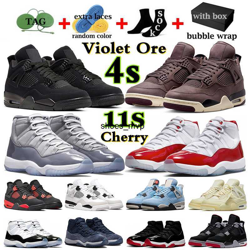 

With Box Jumpman Retro 4 Men Basketball Shoes 11 Cherry Mens Womens Sneakers 4s Black Cat Violet Ore Red Thunder Cool Grey 11s Outdoor