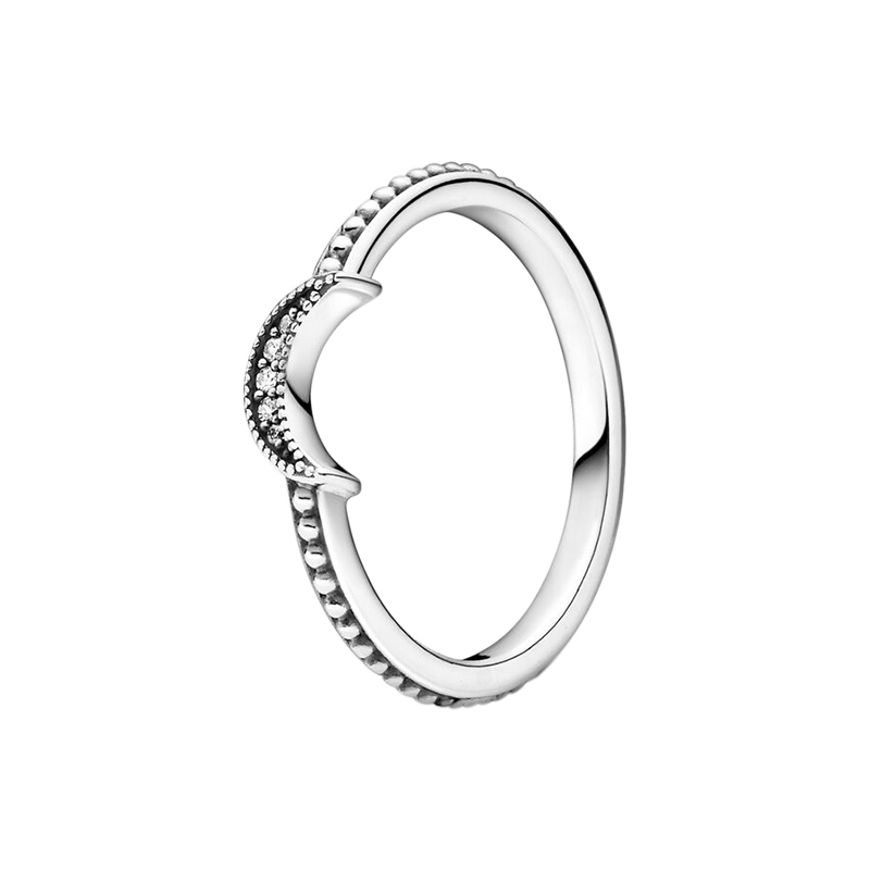 

Womens Crescent Moon Beaded Ring Real Sterling Silver with Original Box for Pandora Fashion Party Jewelry Cute Girlfriend Gift Designer Rings