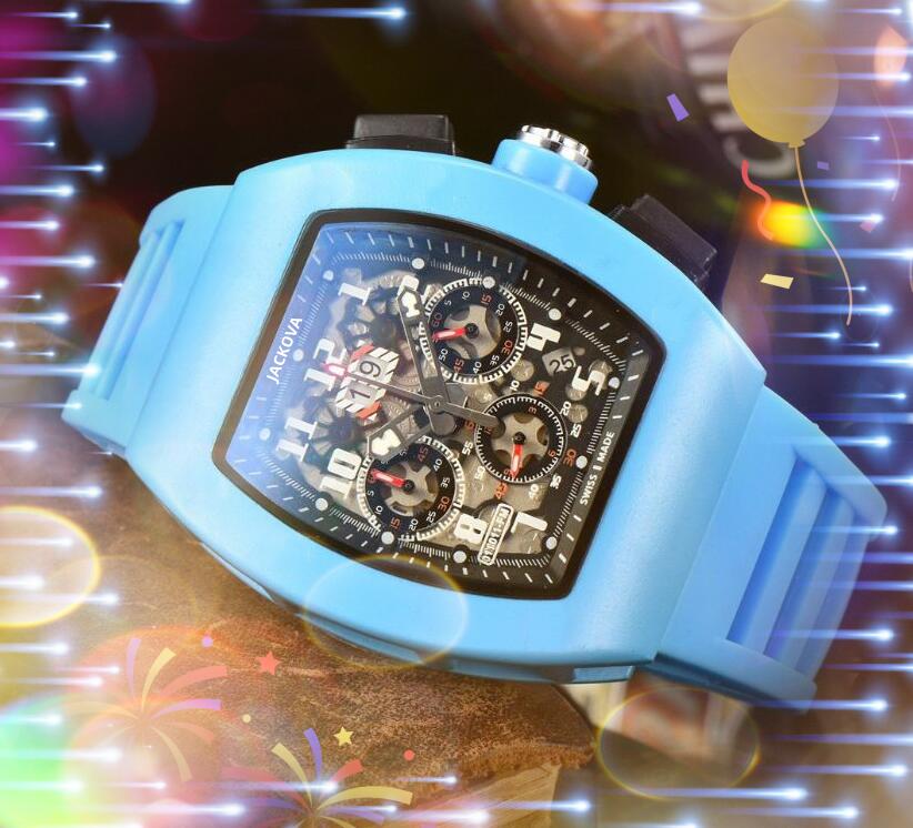 

Rubber silicone belt quartz mens time clock watches auto date three eyes six pins full functional super bright Casual Business all the crime Wristwatches, As pic
