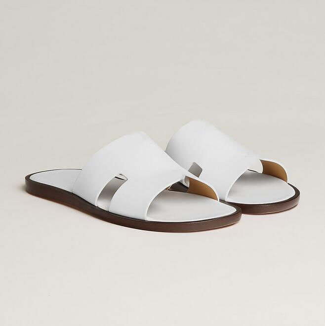 Elegant Brand Men's Summer Black Calfskin Leather Slipper Sandals, Luxury Design Flat Flip Flops, Striped Beach Slippers with Box, Size 40-4-image-969065463