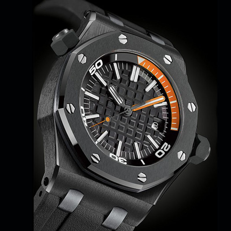 

mens automatic mechanical movement watches Sapphire glass 5 ATM waterproof Rubber Watchband Diving Super Luminous mens Watch