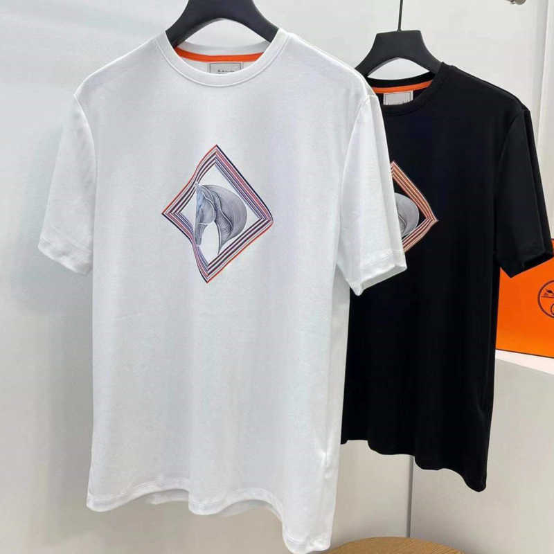 

Summer cotton sweatshirt mens t shirt fashion H horse print short sleeve tshirts hms designer tshirt men women crew neck pullover Shirts 4xl, White