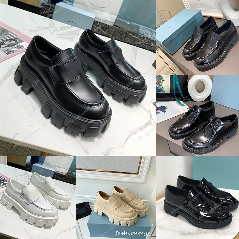 

Designer Shoe Monolith Soft Cowhide Loafers Rubber Platform Sneakers Chunky Round Head Sneaker Black Shiny Leather Slipper Thick Bottom Shoes