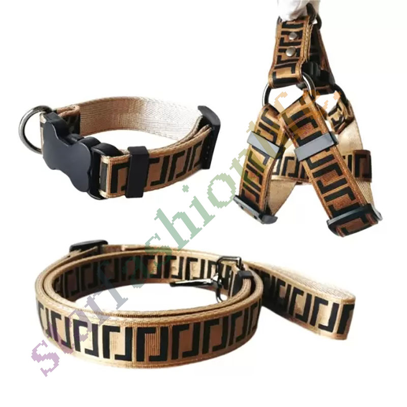 

Luxury Dog Collars Leashes Set Designer Dog Leash Seat Belts Pet Collar and Pets Chain for  Medium Large Dogs Cat Chihuahua Poodle Bulldog Corgi Pug Brown B34